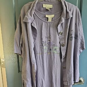 Vintage Sweet Jessie Lavender Dress Summer Medium Flower Bike 1970s Purple Women